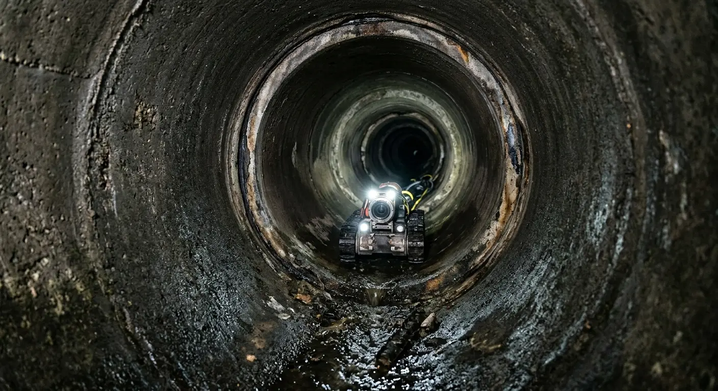 Robotic sewer camera inspecting pipe interior for Sewer Line Repair in Montebello